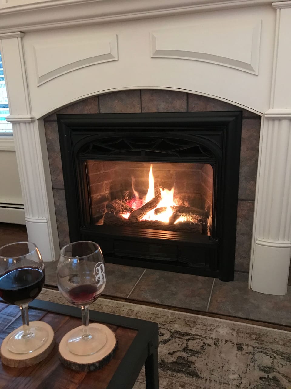 Sunken living room fireplace 