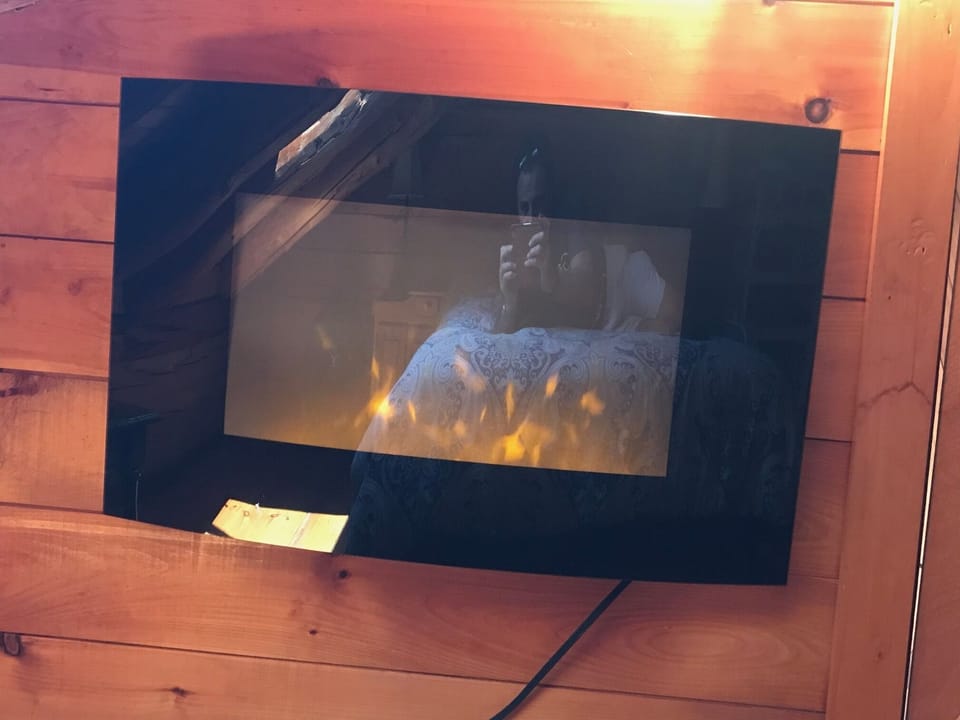 Electric fireplace for some great ambiance up in the loft!!