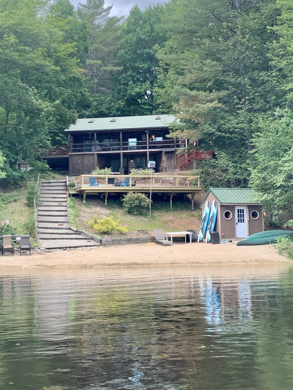 Views of the cabin and the beach from the lake!