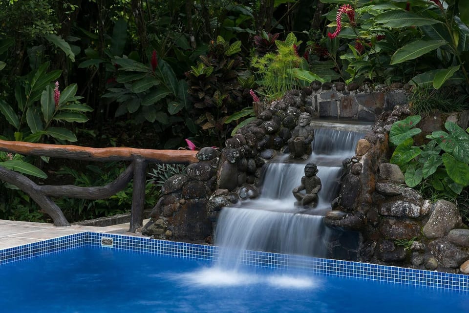 Remodeled brand-new swimming pool with waterfall. Water is the perfect temp