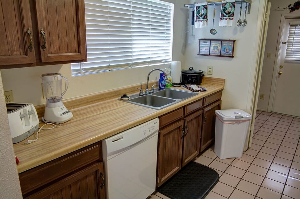 Galley style kitchen.