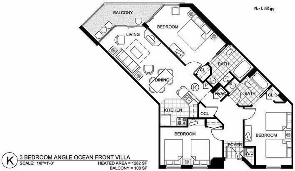 Floor Plan - Heated Area: 1282 SF - Balcony: 108 SF