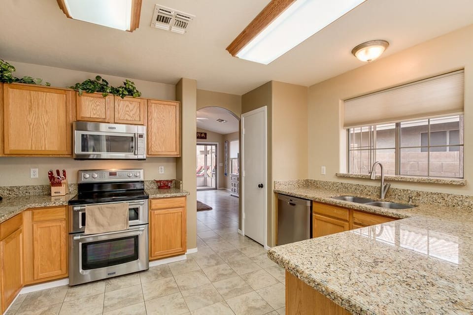Kitchen opens up to the Family Room