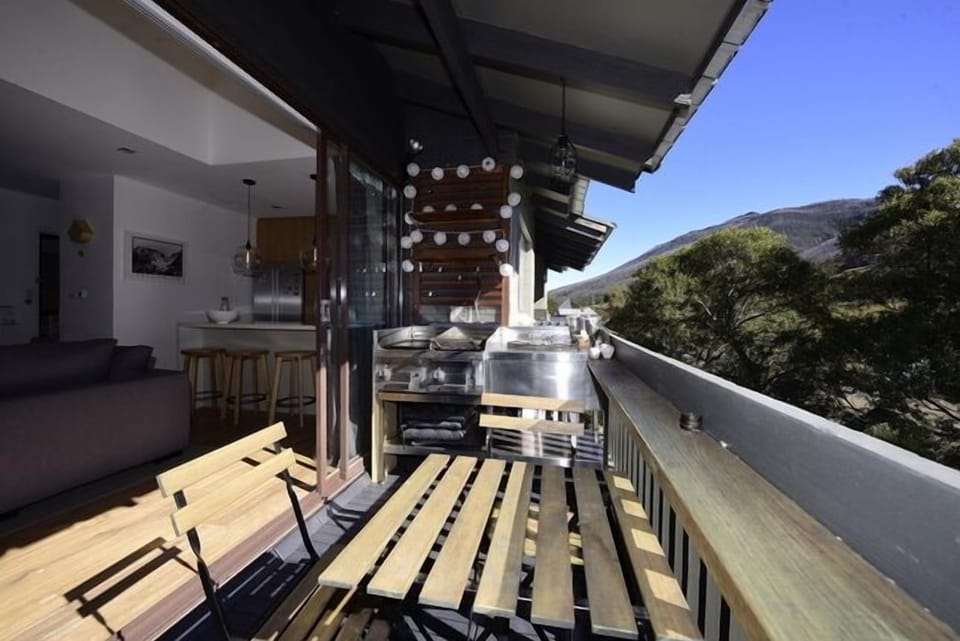 Large Zanussi BBQ on balcony overlooking the slopes