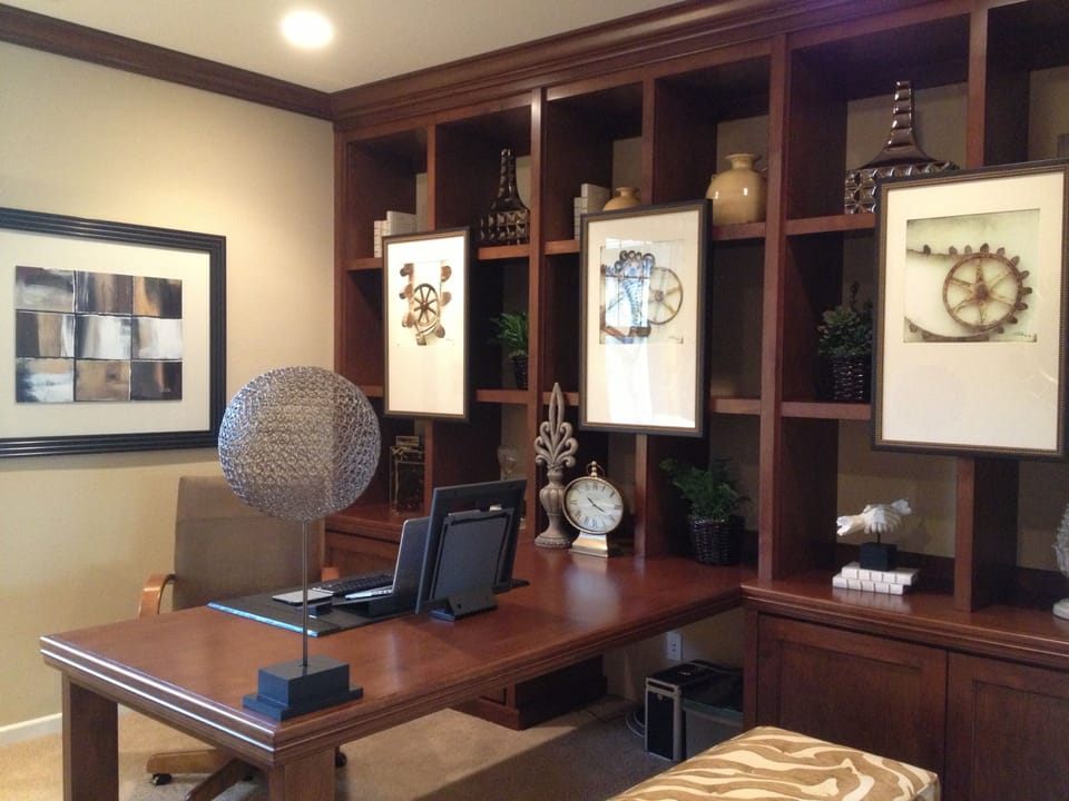 OFFICE with custom cabinetry, HP color Laserjet all in one, dedicated scanner