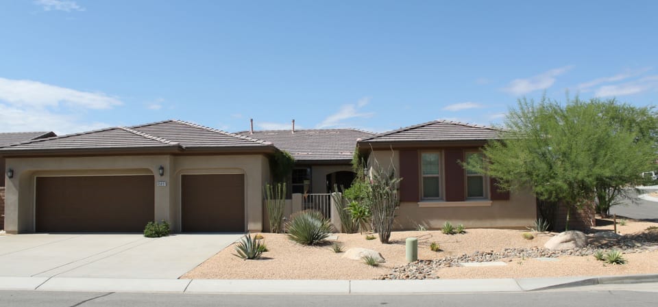 House facade, 3 car garage
