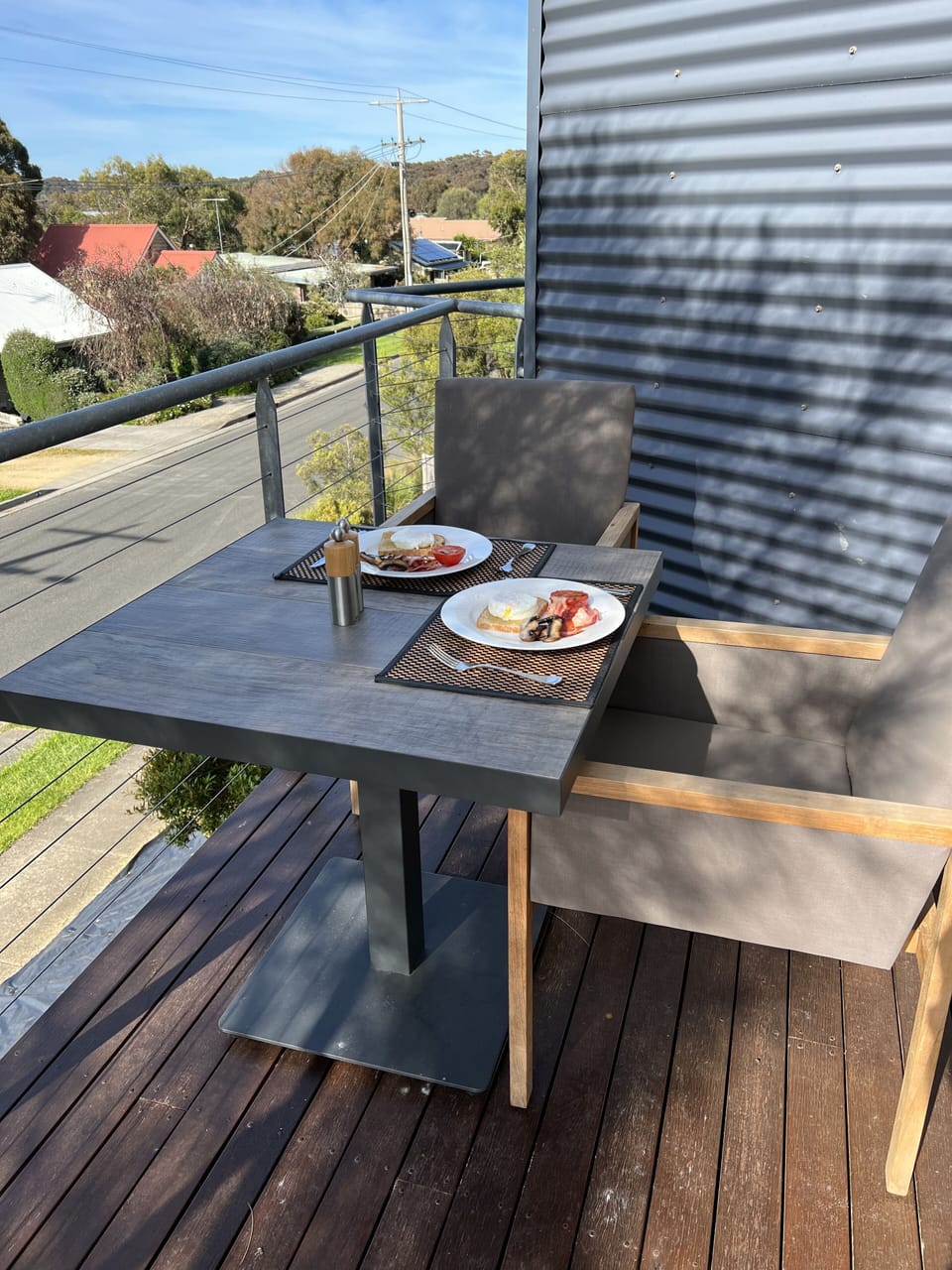 Dining on the balcony.
