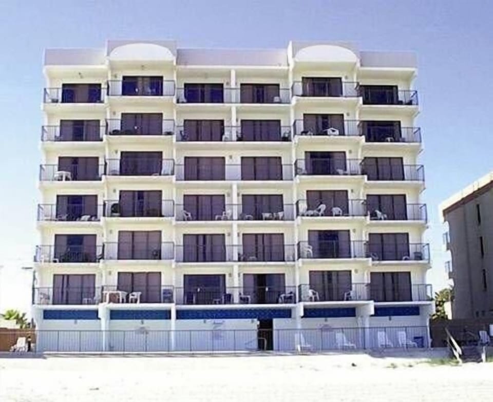 Beach view of building. Unit is 2nd floor from the top, 2nd from the right.