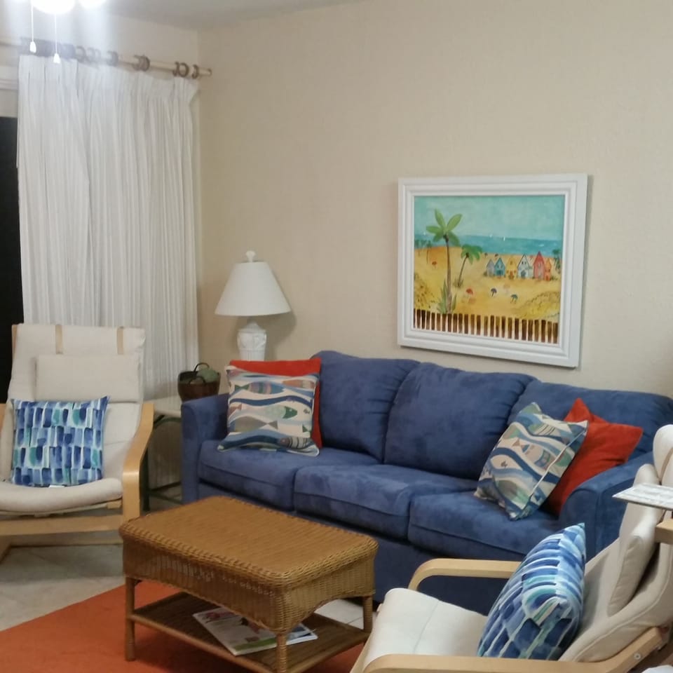 Cozy living area/watch the sunrise, waves, pelicans in comfort. Queen sleeper 