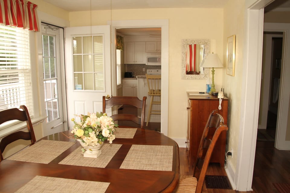 View of dining room and kitchen