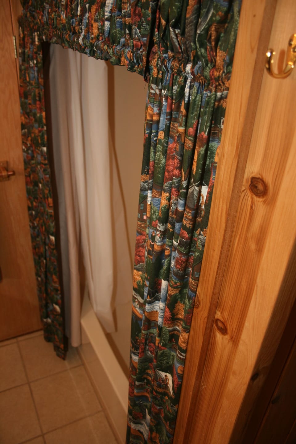 The shower in the bathroom.