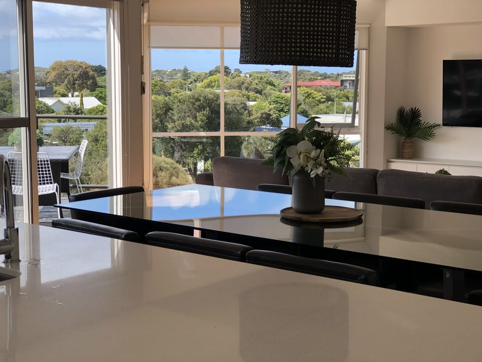 Tree top and water views from the kitchen