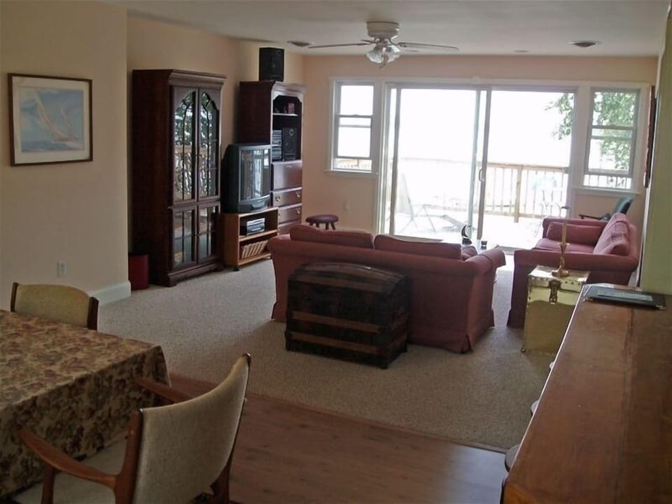 Upstairs from kitchen through living room.