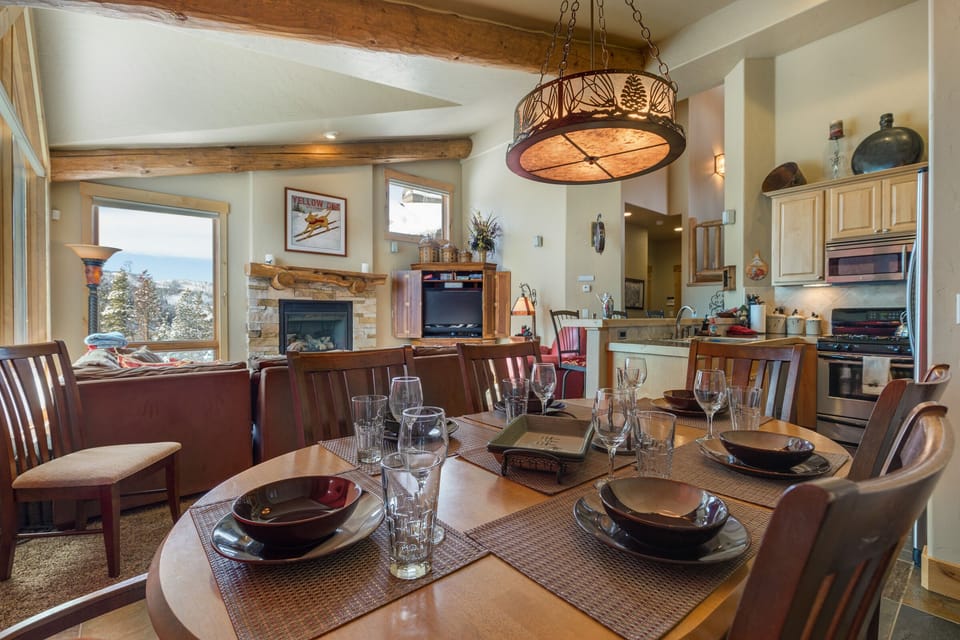 Large dining table seats up to 8 people