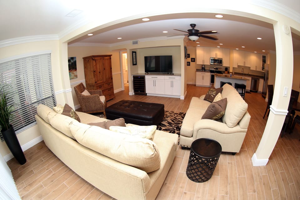 living room with 55" flat screen