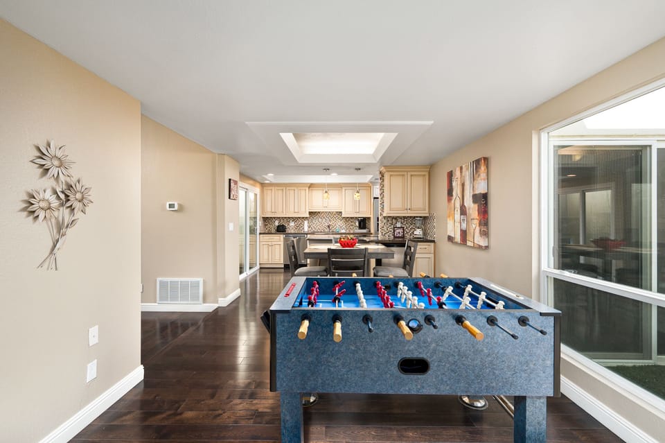 Foosball table and Pub area, looking toward kitchen