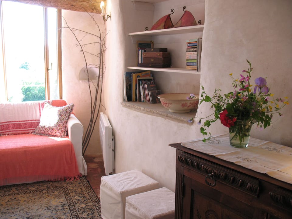 Living room with river view window