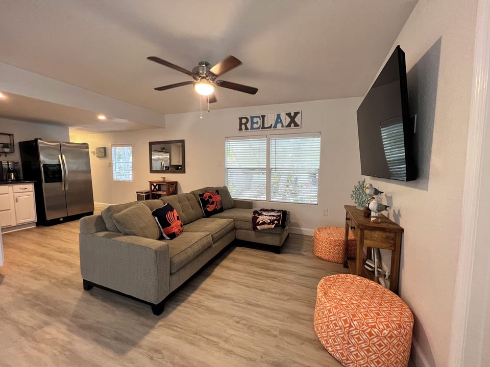 Living room with a 65" smart TV