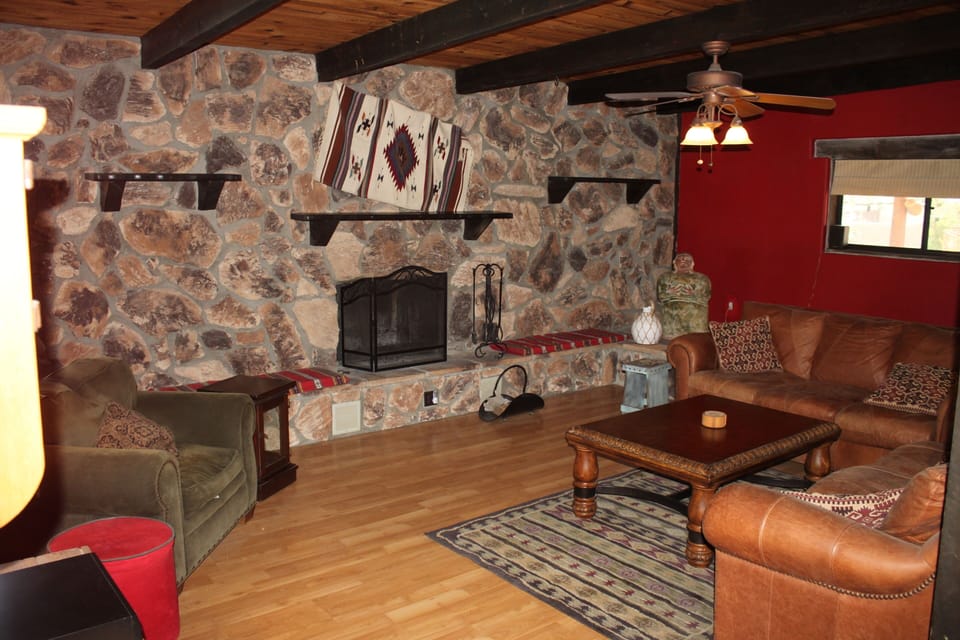 Living Room with Rock Fireplace