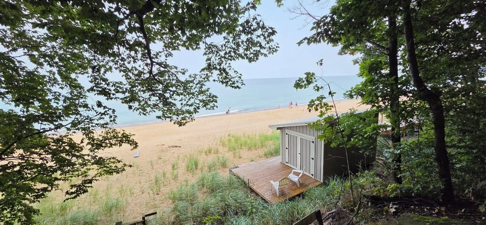 view our beach Aug 2026 , storage shed for provided chairs and umbrellas