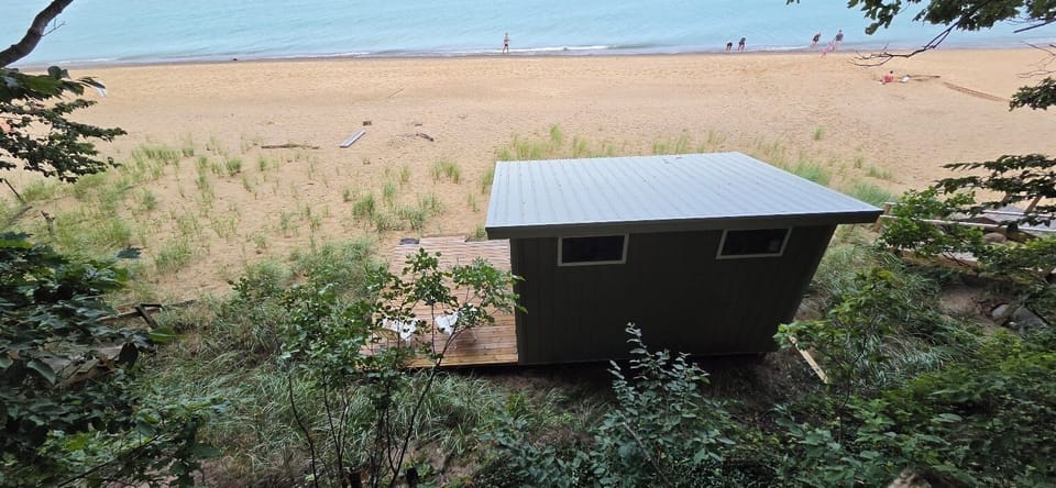 85 feet of private beach directly in front of our new storage shed