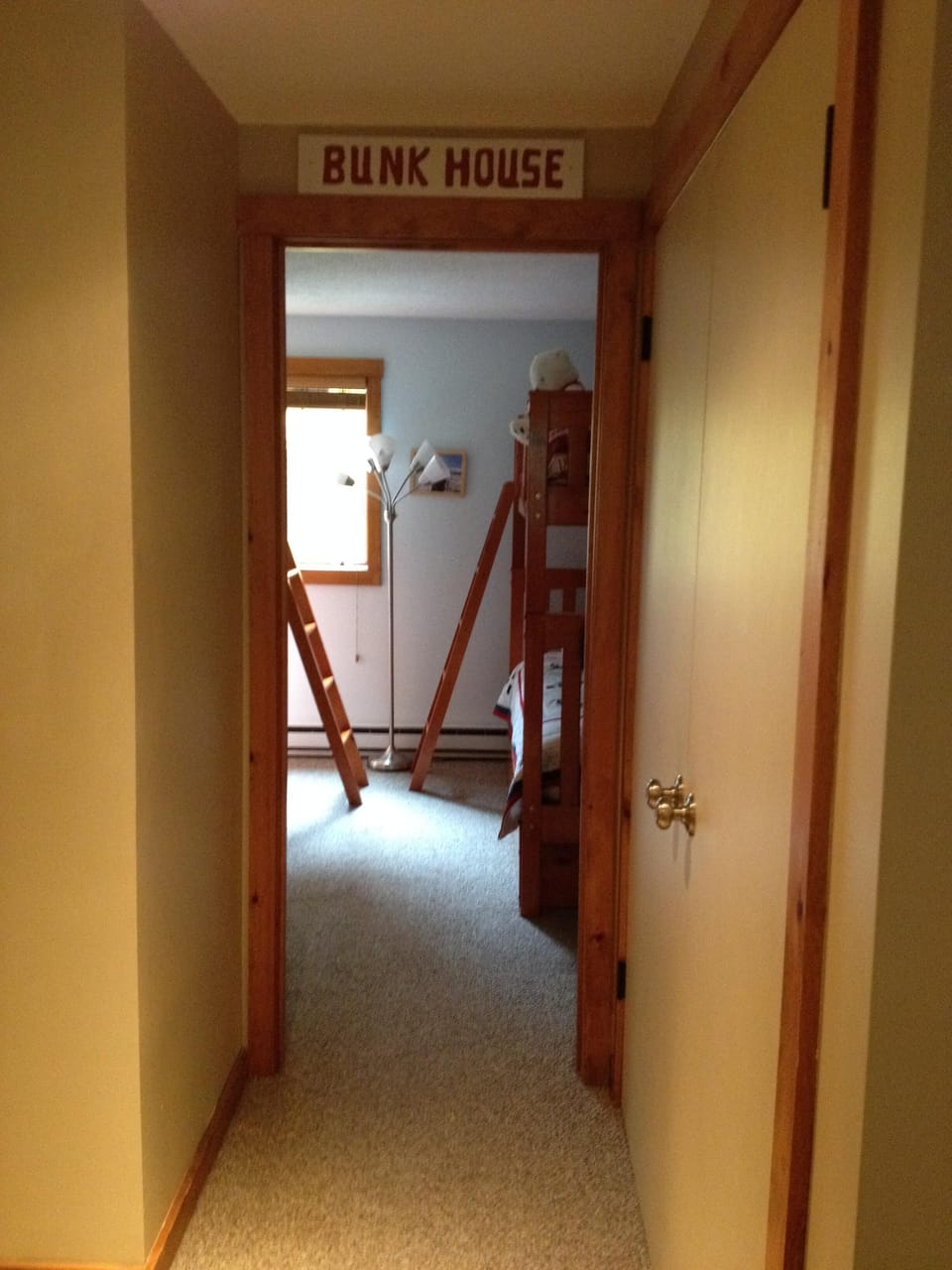 full size laundry on right
hallway to bunkroom