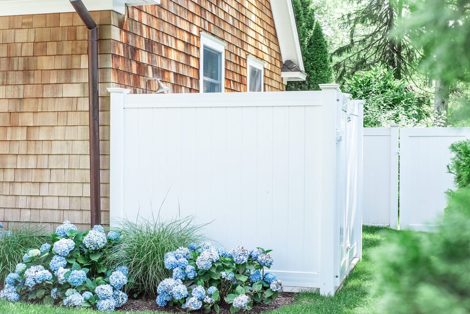 Outdoor shower with dressing area