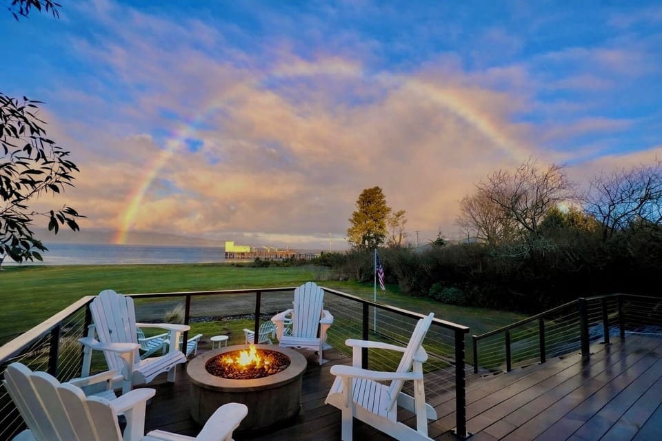Cozy fire pit corner—your front-row seat to passing ships