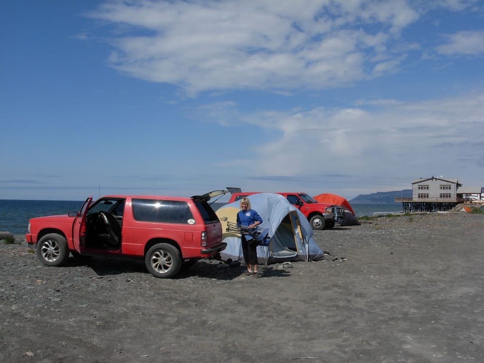 Campers 'roughing it' on the Homer Spit. 