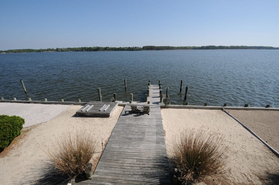 Looking at the dock and waterfront from the upper deck