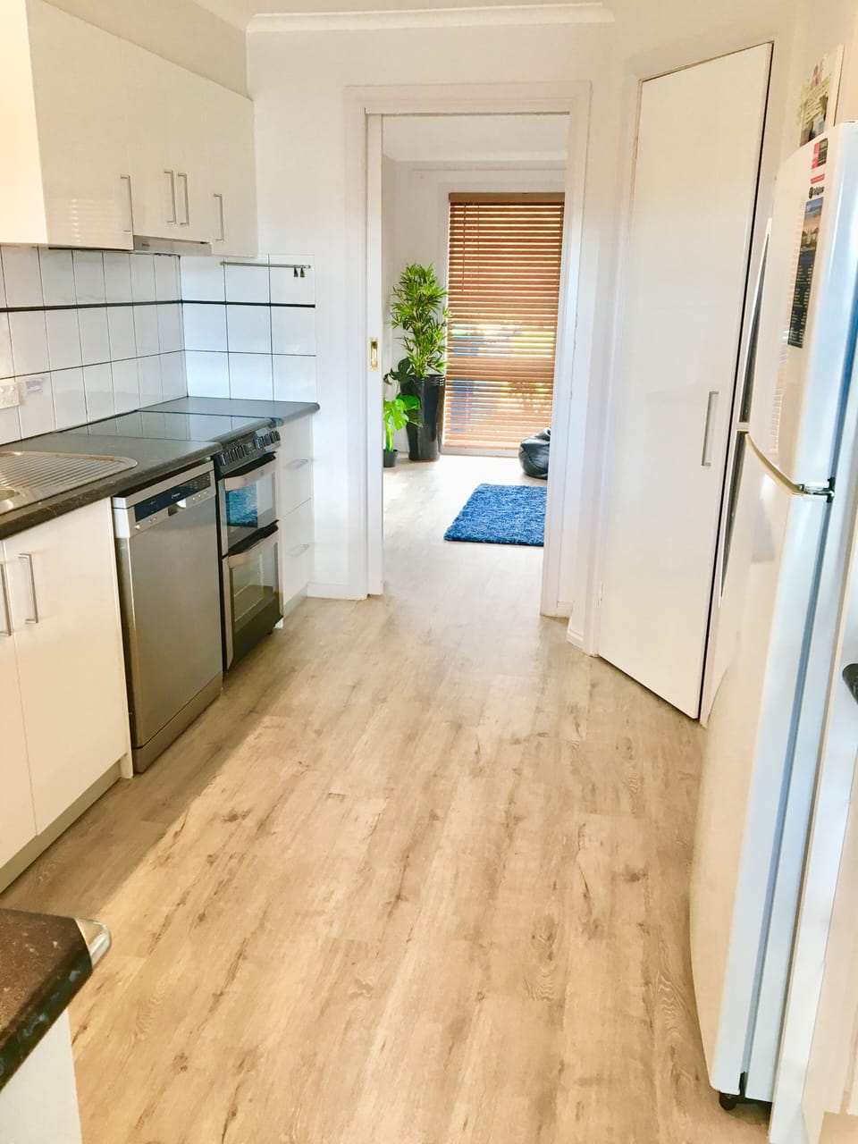 Kitchen modern fully equipped with dishwasher, oven, microwave, pantry, fridge
