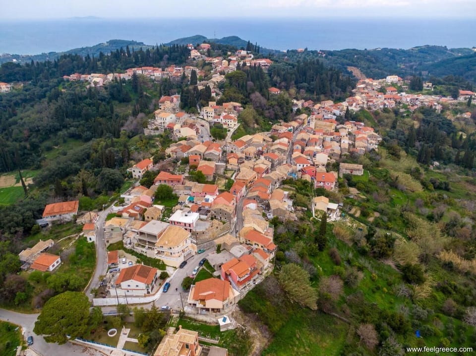Karousades - the cottage is at the top of the hill with amazing views