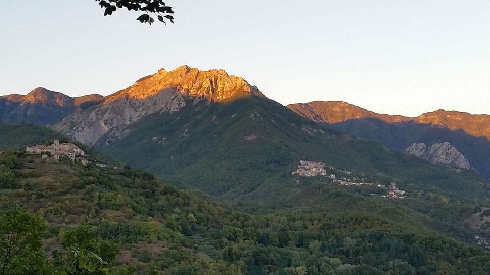 Sunset on Mount Moscha opposite the house with the villages of Limano and Vico.