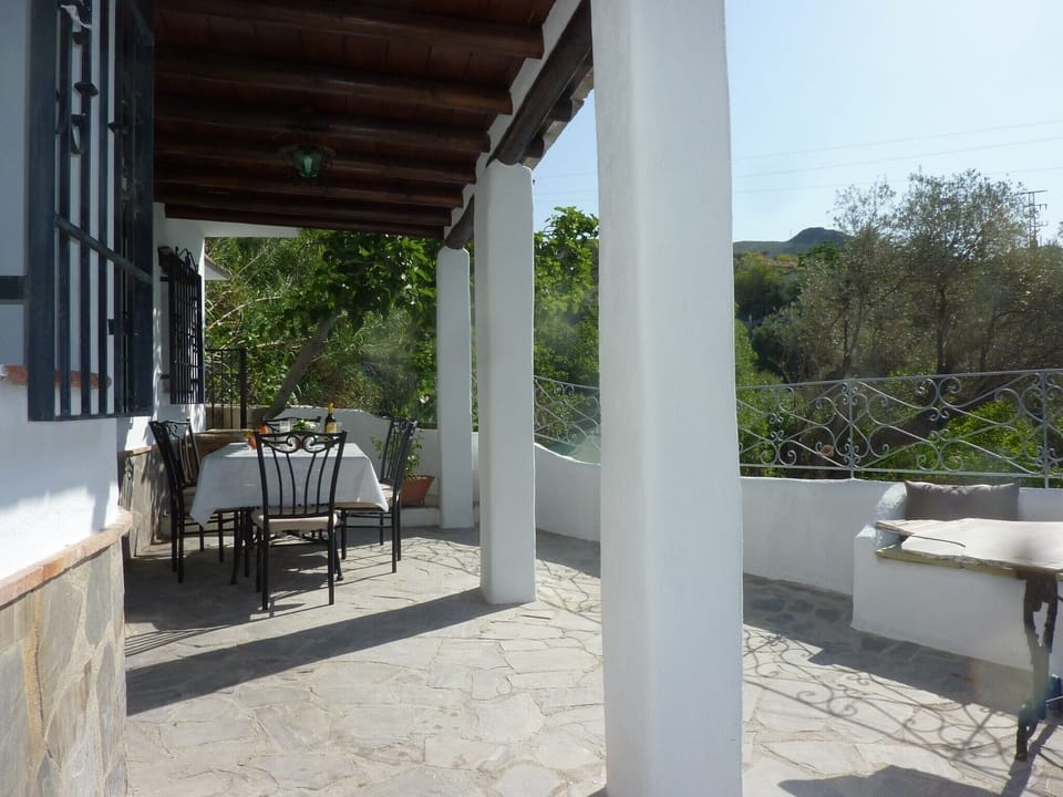 The shaded outdoor dining area...