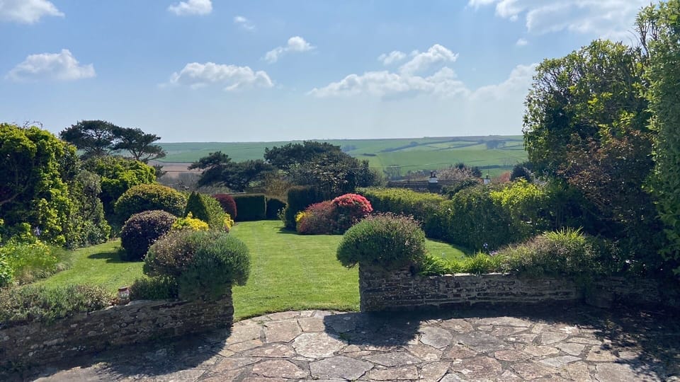 Beautiful, private, south facing patio with views across to Bolberry Down
