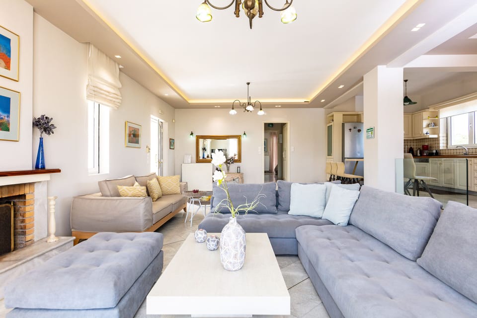 Ground floor living room area, open-plan kitchen and dining area