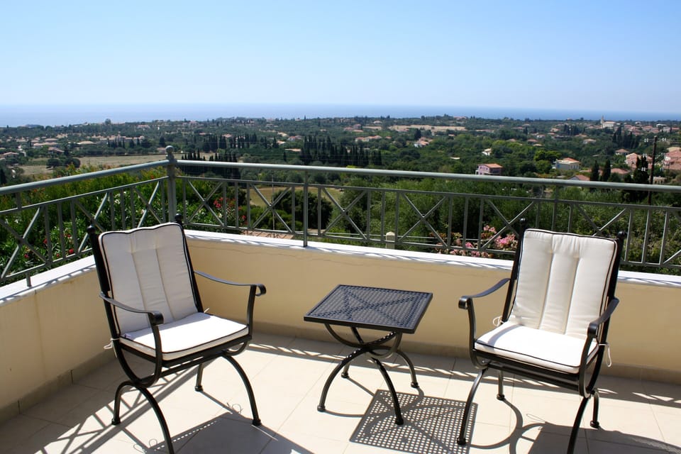 Olive groves and Ionian sea from upstairs balcony