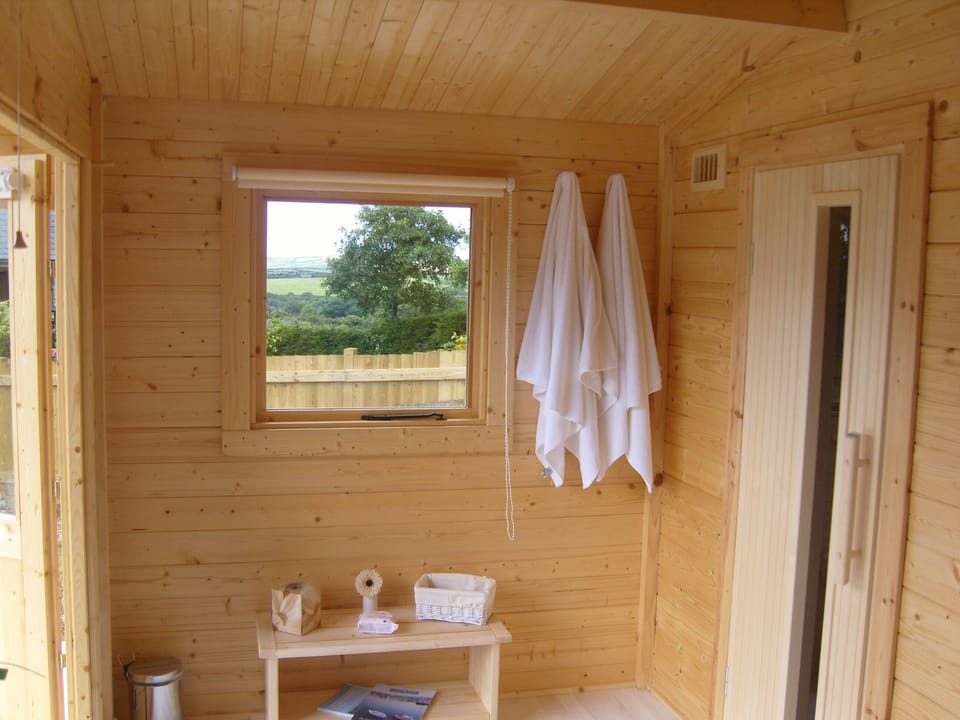 Interior of the Spa Cabin, with door leading to the sauna