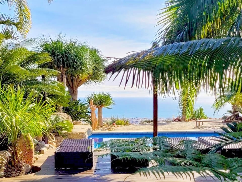Sun loungers by the pool area available for guests with sea views