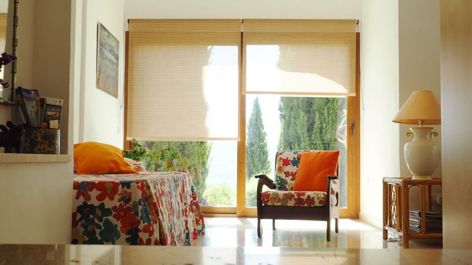 Trundle beds in living room looking out towards the front garden area.