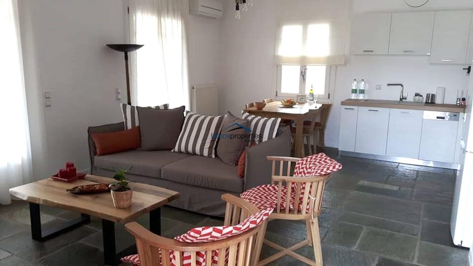 The living room and kitchen