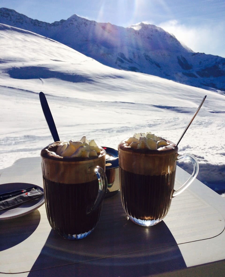 The best hot chocolate at the Pizzeria on the Col de Madeline