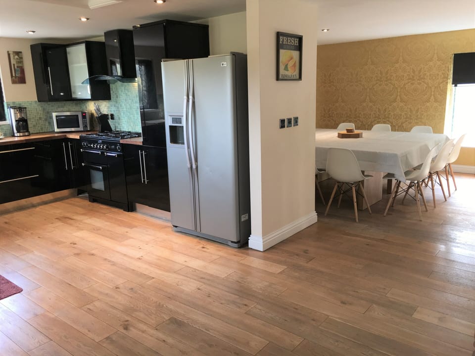 Open plan kitchen dining room.