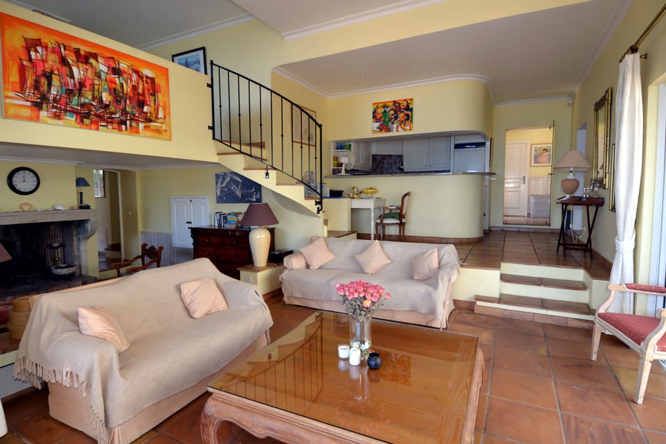 View from terrace into comfortable living room