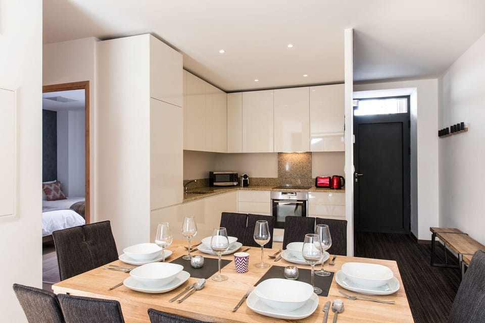 Modern kitchen with dining table