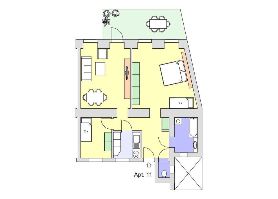 Apt. 11 floor plan:
75m2 + 17m2 garden
The perfect layout for enjoying Vienna :)