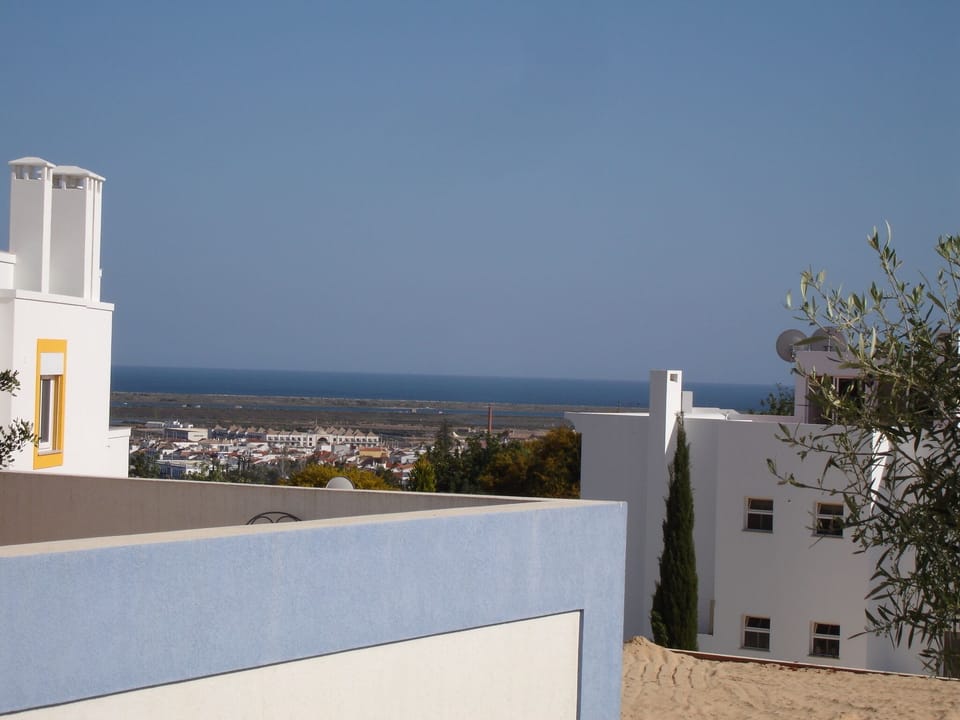 View from the balcony over the town and out to sea.