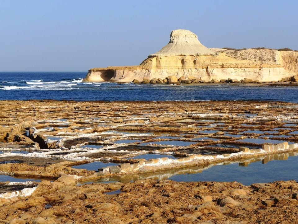 Basins for production of sea-salt nearby Marsalforn