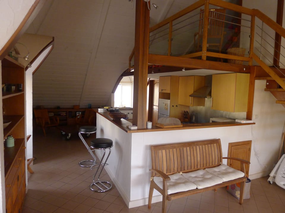View of the open plan kitchen from the terrace