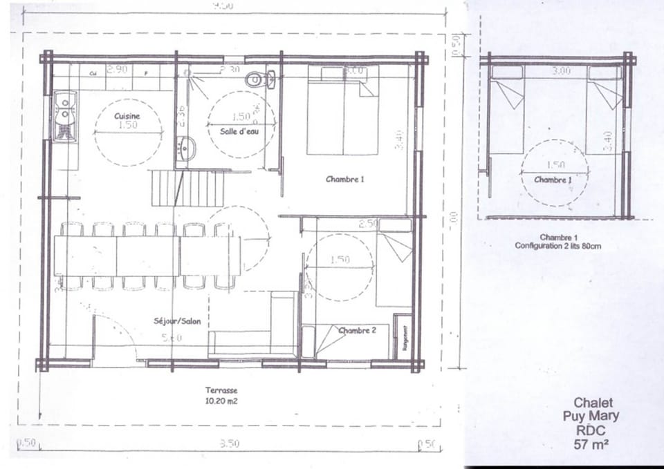 Plan du chalet "Puy Mary" salles du bas
